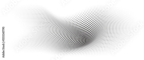 Flowing Wave Dot Halftone Pattern: Curve Gradient Shape on Transparent Background. Suitable for AI, Tech, Network, Digital, Science, and Technology Themes.