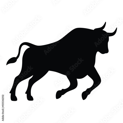 Black Bull Silhouette Vector Icon – Strong Powerful Taurus Symbol