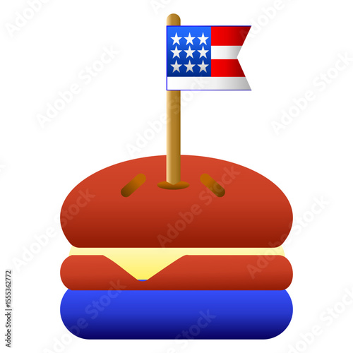 American Burger with Flag Toothpick – Editable Vector Icon