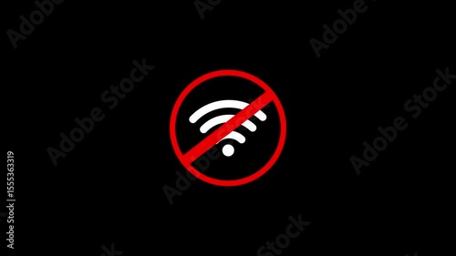 minimal icon representing a disconnected Wi-Fi signal, symbolizing loss of internet connection, weak network strength, or offline status, displayed with clear contrast against a black background.
