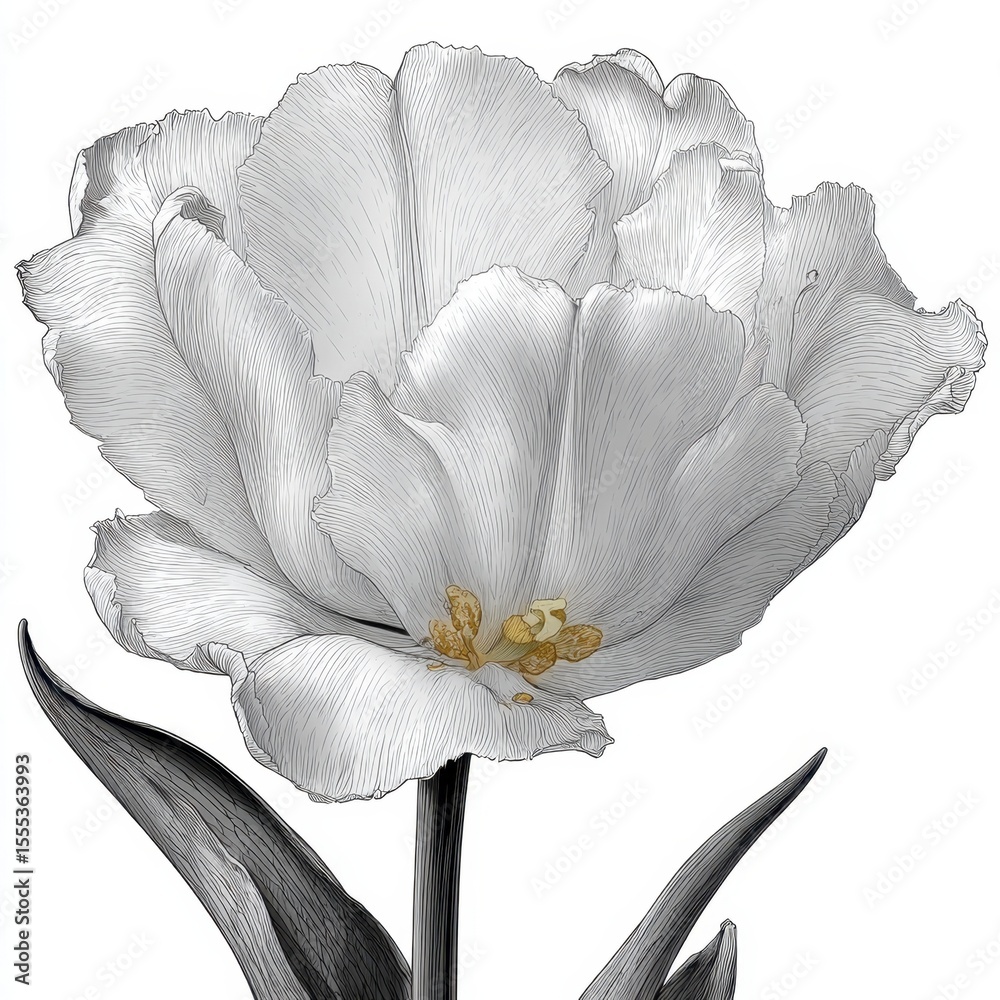 Obraz premium Detailed Monochrome Illustration Of A White Flower