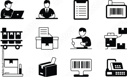 Black and White Icons Set Logistics Business Workflow