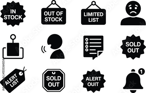 Black Inventory Status Icons Stock Sold Out Limited List Alert