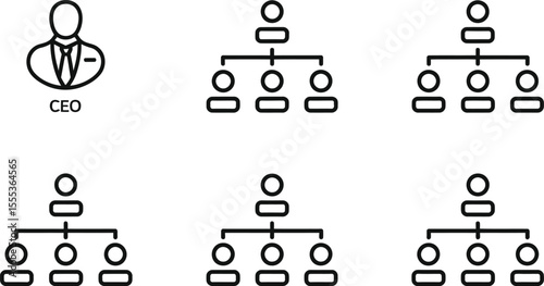 C E O Organizational Chart Black and White Icons hierarchy