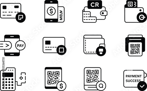 Black and White Payment Method Icons Set methods credit card