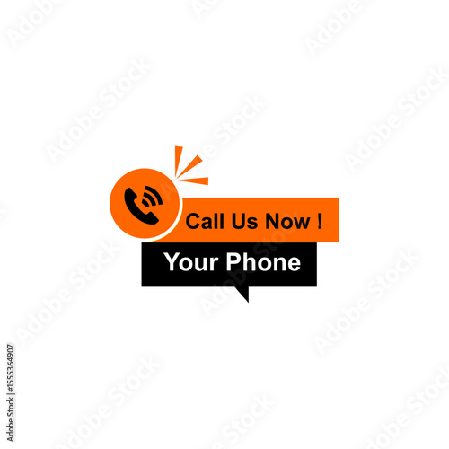 This vibrant orange and black "Call Us Now!" button features a prominent phone icon, urging immediate contact. Ideal for websites and digital marketing, it's a clear call-to-action for customer 