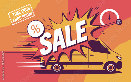 Yellow Van Speedy Sale Announcement Orange Background