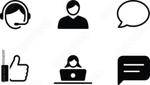 Black Icons Set Customer Service Support Communication Feedback