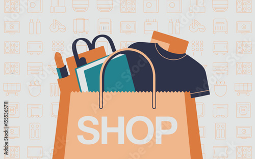 Orange Shopping Bag Filled with Teal Book Dark Shirt and Pen