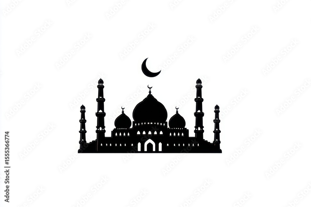 Fototapeta premium Silhouette Of A House Of Worship With Crescent Moon