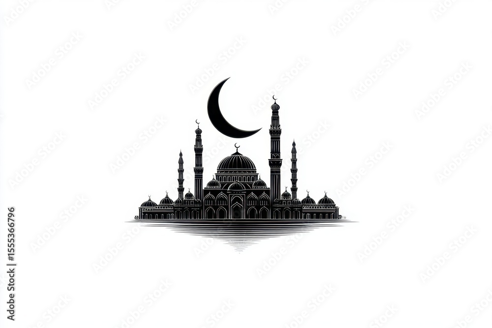 Fototapeta premium Silhouette Of A Religious Structure And Crescent Moon