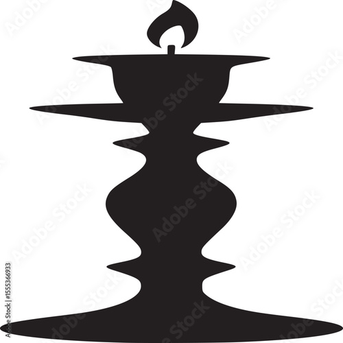 Silhouette of a candle on a candlestick with a flame isolated on a white background in simple style