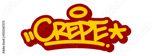 Vector graffiti tag illustration of the word "crepe" in bold yellow with red line accents. Hand-drawn street art lettering on transparent background. Sweet, stylish, and food-themed urban artwork.
