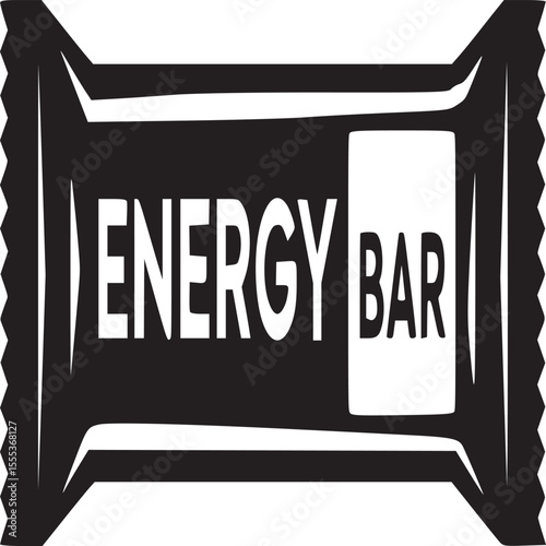 Isolated black and white illustration of an energy bar with jagged edges on a white background
