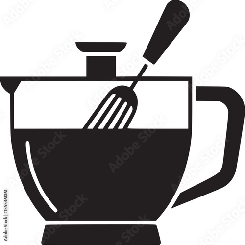 Black and white illustration of a pitcher with a fork inside on a white background graphic design