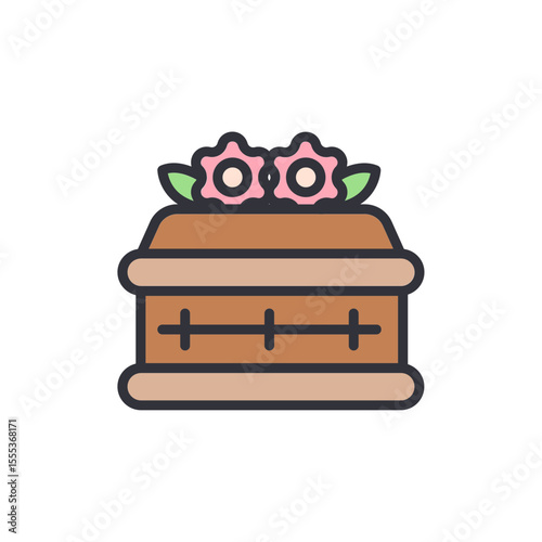 Stylized Wooden Casket Adorned With Delicate Pink Flowers And Verdant Leaves