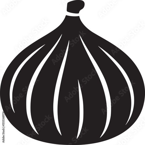 Illustration of a single black fig with vertical lines on a white background in a simple style