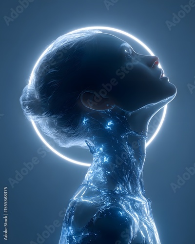 3D-rendered medical illustration of a blue x-ray human head and skull detailing brain anatomy and bone structure for health science and radiology