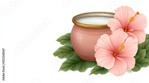 Cultural symbol of tradition with hibiscus flowers and pot nature background decorative image soft aesthetic