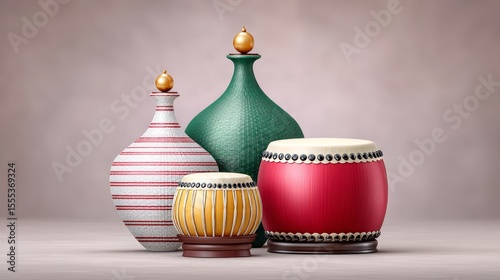 Cultural artisan vessels display studio background still life photography elegant design close-up view symbolism of heritage