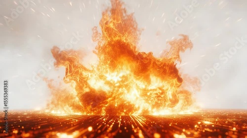 Fiery Explosion Intense Blaze and Glowing Embers