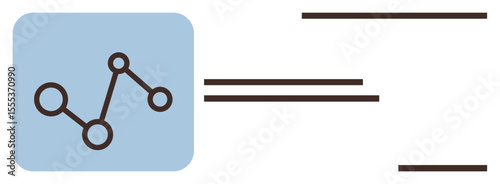 Network chart with connected nodes inside a blue square and horizontal data bars. Ideal for analytics, networking, statistics, data visualization, scientific research, technology, simple flat