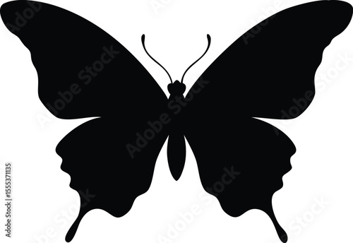 Black Butterfly Silhouette with Double Human Face – Optical Illusion Vector Art