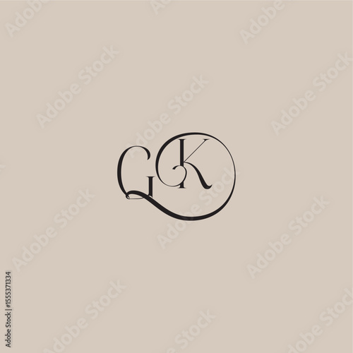 dinamyc curvy initial concept monogram wedding logo letter elegant and luxury style GK