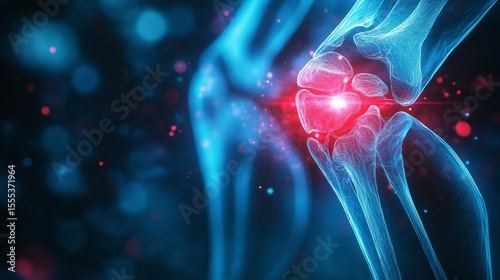 X-ray image of human knee joint showing bones and joint structure in medical detail