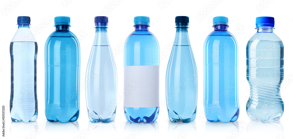 Naklejka premium Plastic bottles with water on white background, set
