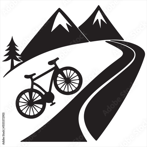 Bicycle on Mountain Road – Adventure Travel Silhouette Vector

