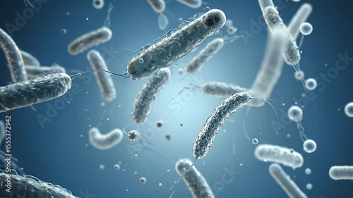 Microscopic World: Detailed Animation of Bacteria Cells Floating in a Liquid Environment