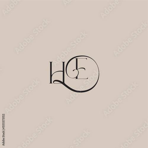 dinamyc curvy initial concept monogram wedding logo letter elegant and luxury style HE