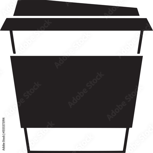A minimalist graphic illustration of a disposable coffee cup with a lid and a cup sleeve design element