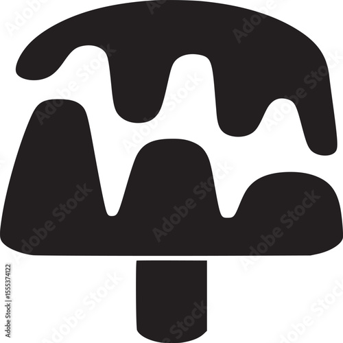 Isolated black silhouette of a melting popsicle with stick on a plain white background graphic art
