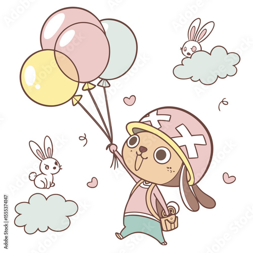 Whimsical Tony Tony Chopper feeling Surprised in a Soft pastel setting with blowing bubbles – colored in Soft Pastel