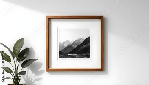 Framed mountain landscape art modern home black and white photography minimalist design indoor aesthetic appeal