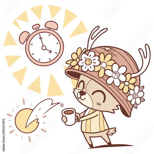 Cute Amused Tony Tony Chopper, accessorized with with a flower crown, in a Morning sunshine world – Sunny Mornings palette vector