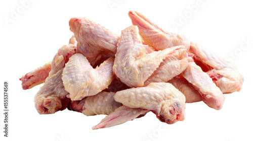 Raw chicken wings on a white isolate background, ideal for culinary designs and food-related projects.