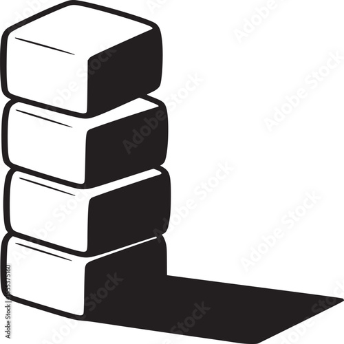 A monochrome illustration of four stacked cubes with a shadow cast to the right on a white background