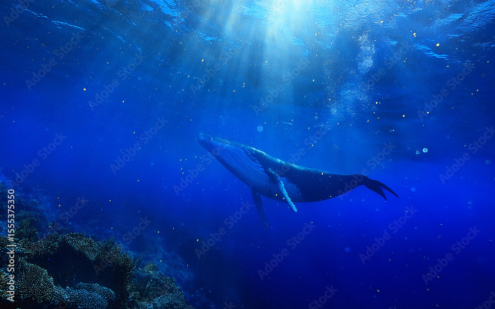 Fototapeta premium 海中を泳ぐ1頭のクジラ_4