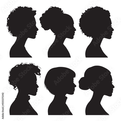 African american woman hairstyles silhouette vector set curly bun bob afro hairstyle beauty salon haircuts