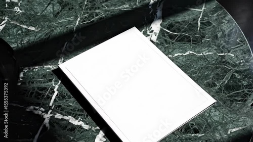 Magazine cover mockup design, blank magazine mockup on green marble stone table