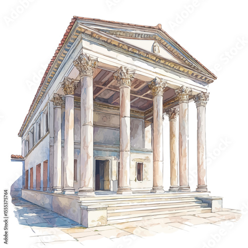 watercolor of National Archaeological Museums, vector, isolated on a white background.