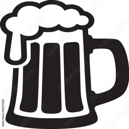 Illustration of a beer mug filled with frothy beer in black and white color scheme graphic design