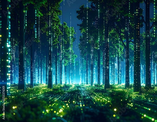 Fototapeta Naklejka Na Ścianę i Meble -  Futuristic forest at night