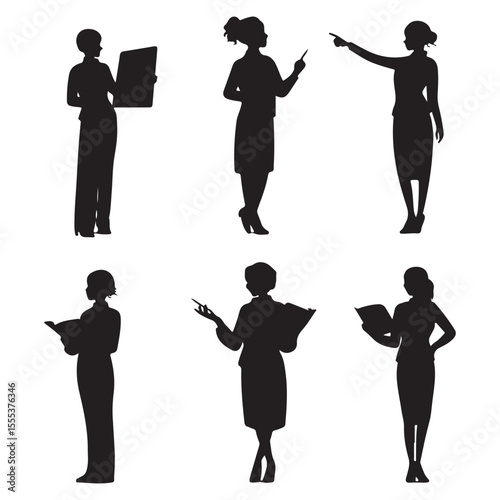 Silhouette vector set of business women in various poses office professional female vector graphic design