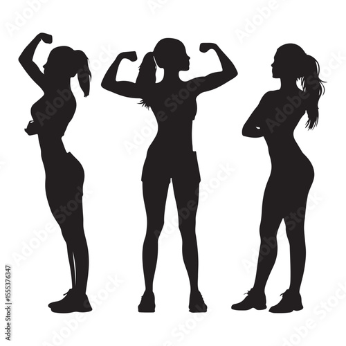 Fitness women silhouette vector art for gym workout and healthy lifestyle strong muscle body building design
