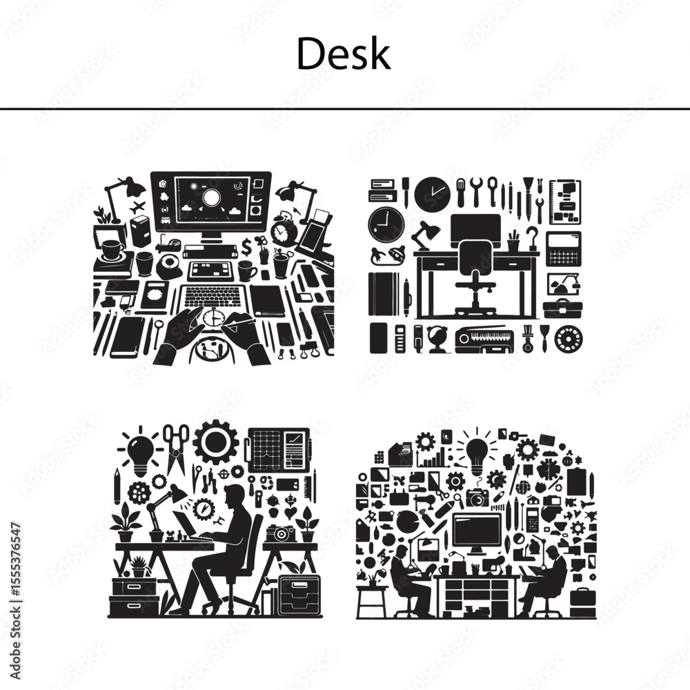 Naklejka premium Modern Desk Setup with Laptop, Office Supplies, and Minimalist Workspace for Productivity, Remote Work, or Study Environment
