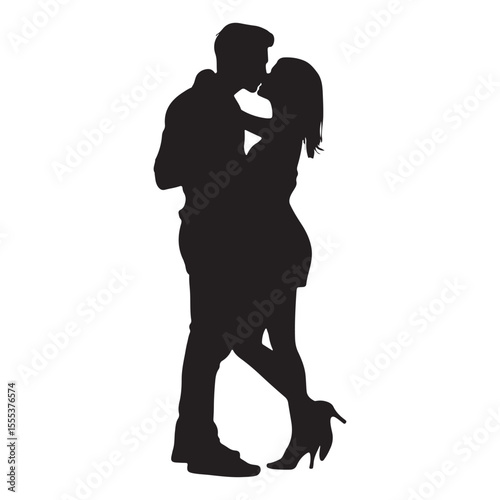 Silhouette of couple kissing vector illustration for love romance relationship and valentine's day design